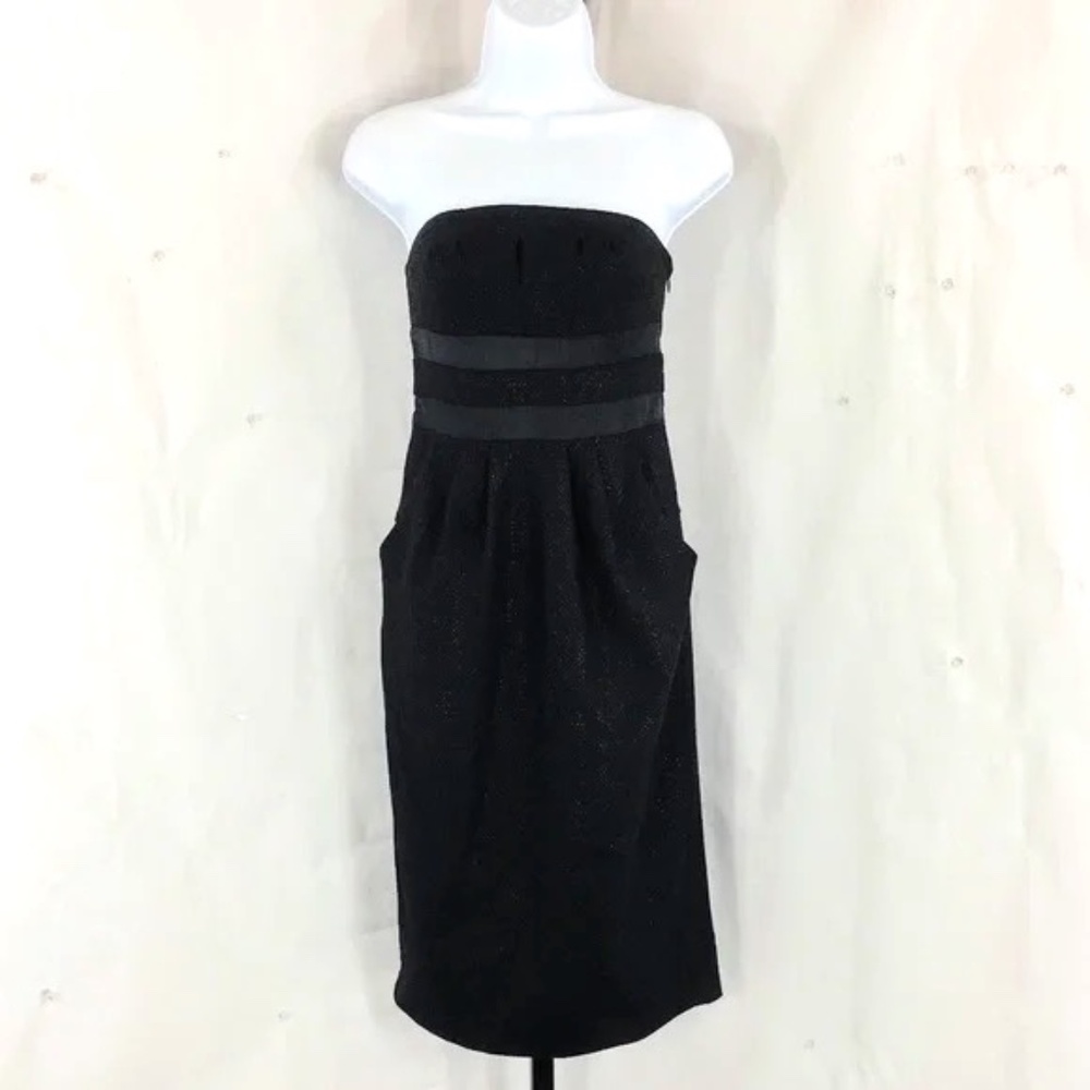 Diane von Furstenberg Dress Black Filomena Strapless Wool Silk Midi Dress Sz 4